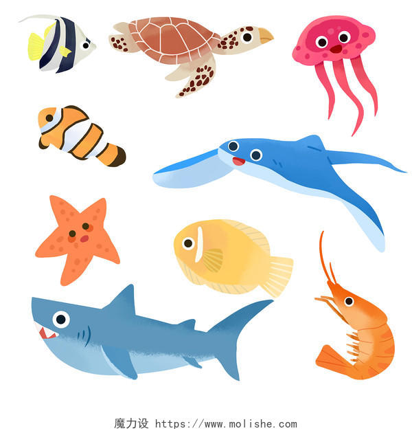 手绘卡通保护海洋动物元素世界海洋日